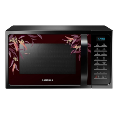 Samsung 28 L Convection Microwave Oven with SlimFry (MC28H5025VRTL, Black Delight Red Pattern)