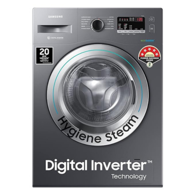 Samsung 6.5 Kg Inverter 5 star Fully-Automatic Front Loading Washing Machine (WW66R22EK0XTL, Inox Grey, Hygiene steam)