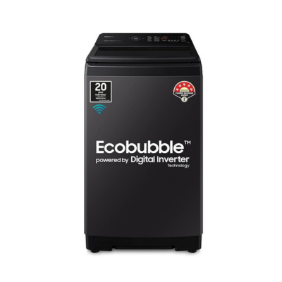 Samsung 7 Kg 5 Star Ecobubble Wi-Fi Inverter Fully-Automatic Top Load Washing Machine Appliance (WA70BG4546BVTL,Black Caviar) Bubble Storm & Super Speed Technology